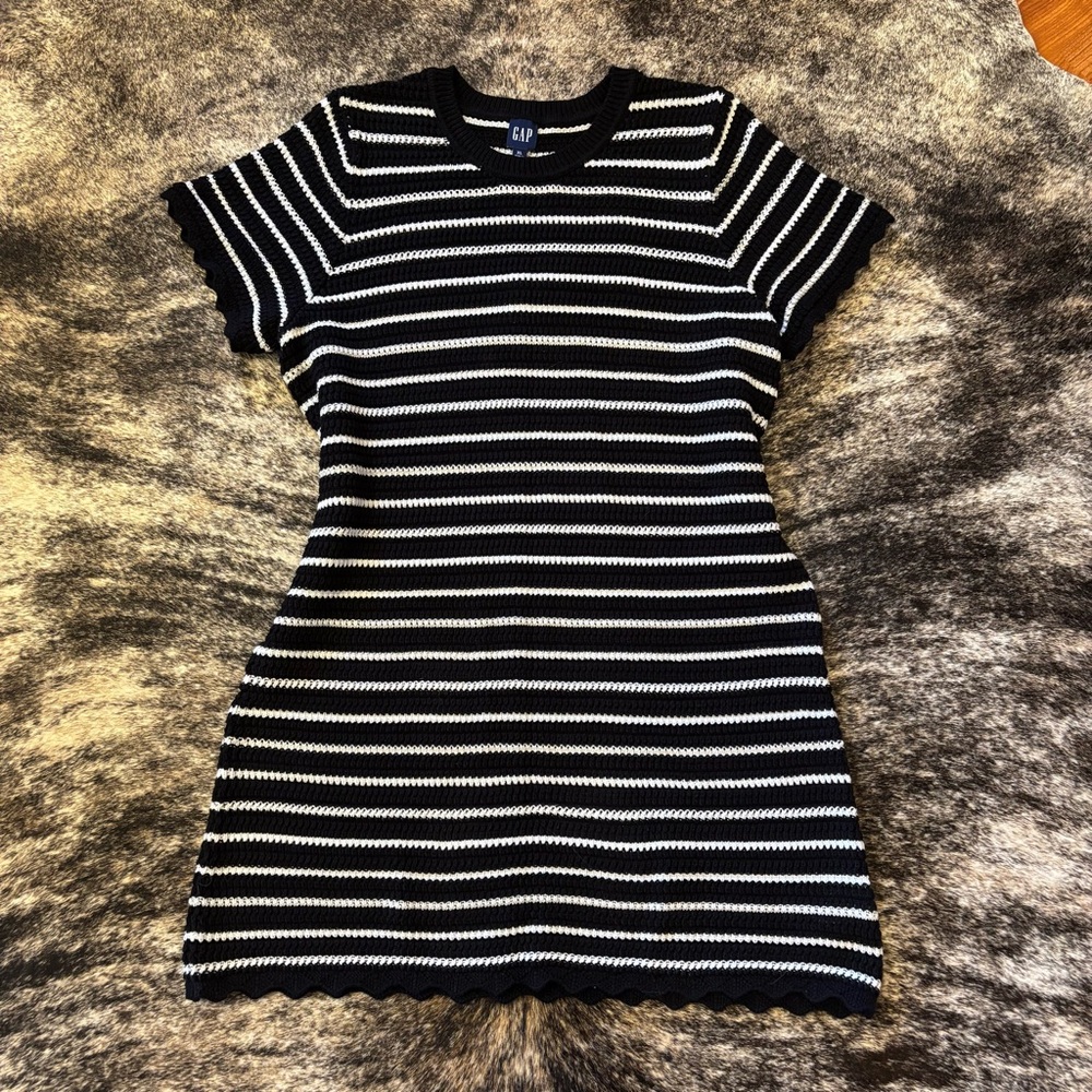 Gap Women’s Crochet Dress, 100% Cotton, Size XL, Black & White Stripes